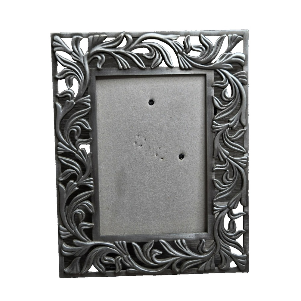 Six Trees Pewter Metal Foliate Leaf Scroll Picture Frame 3.5x4.5 Tabletop
